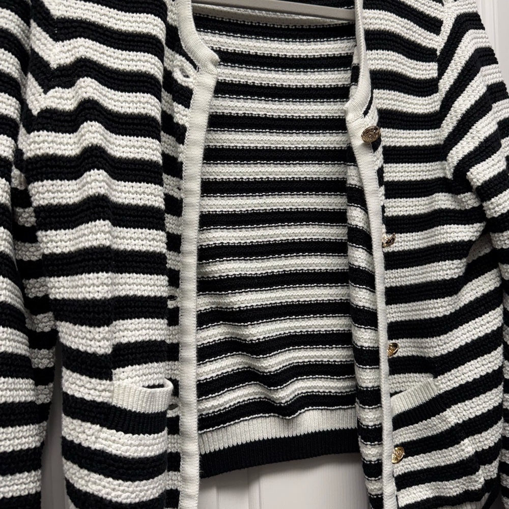 Striped Black and White Women's Cardigan